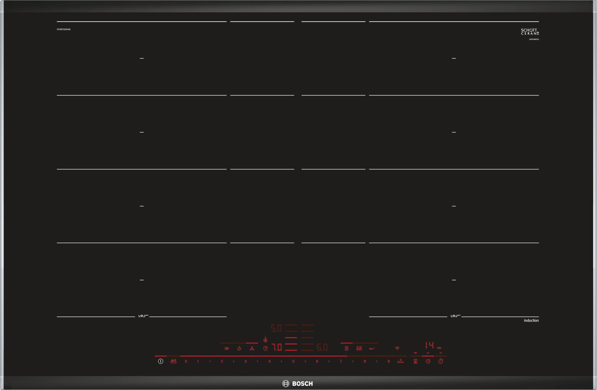 Bild von Bosch PXY875DW4E Serie 8 Induktionskochfeld 80 cm Schwarz, Mit Rahmen aufliegend