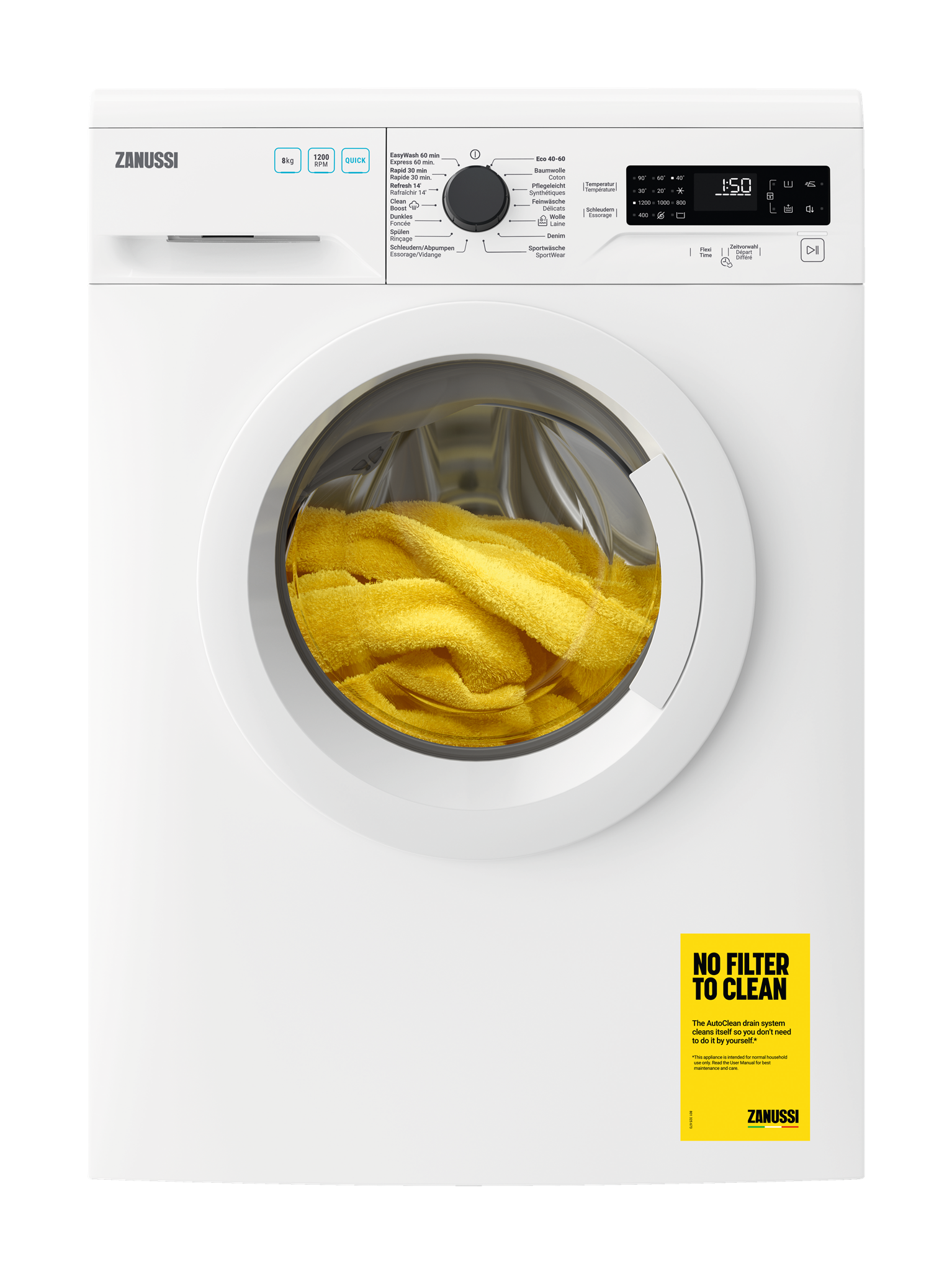 Bild von Zanussi ZWF8201 Frontlader Freistehend links Energieeffizienz D Weiss 