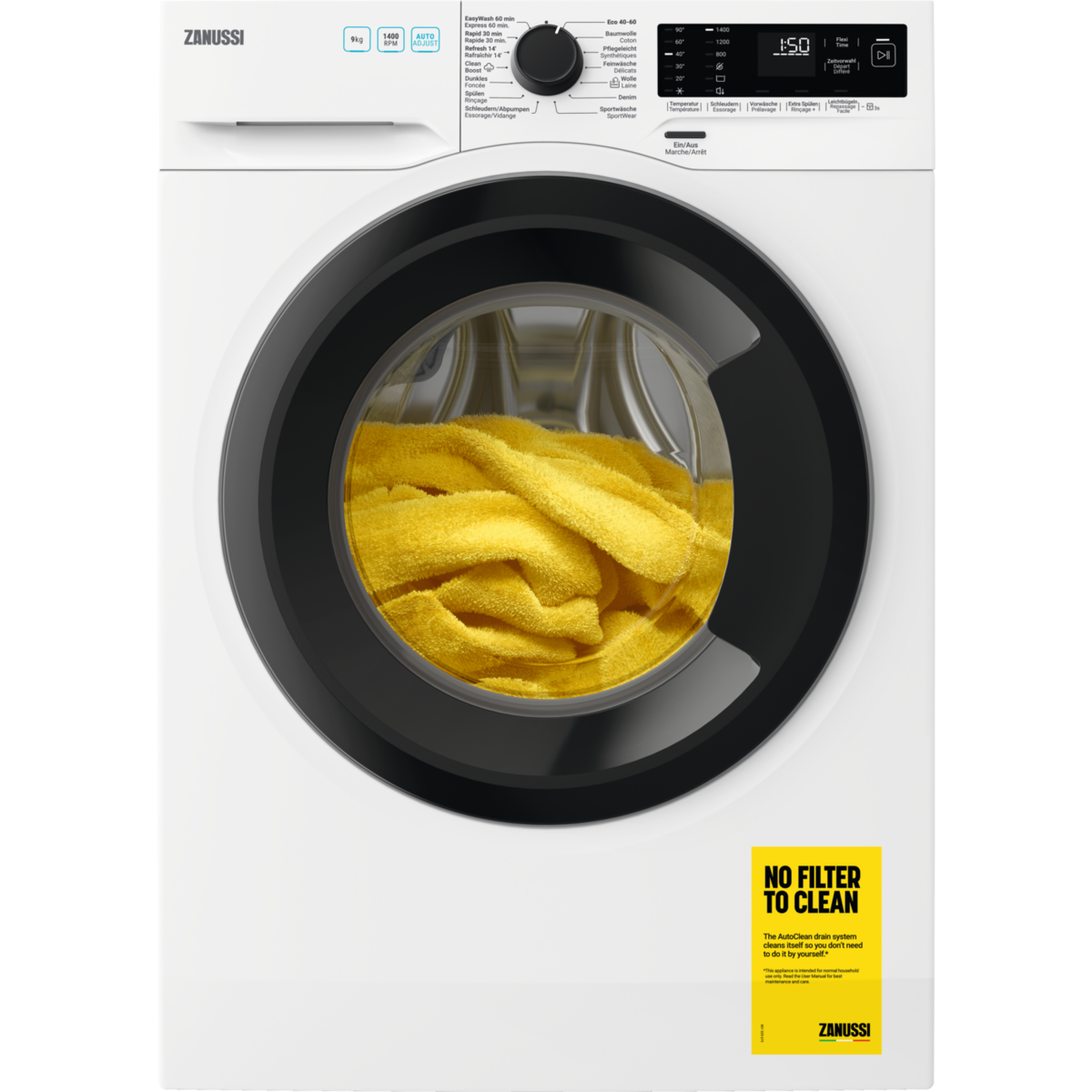 Bild von Zanussi ZWF9401 Frontlader Freistehend links Energieeffizienz C Weiss 