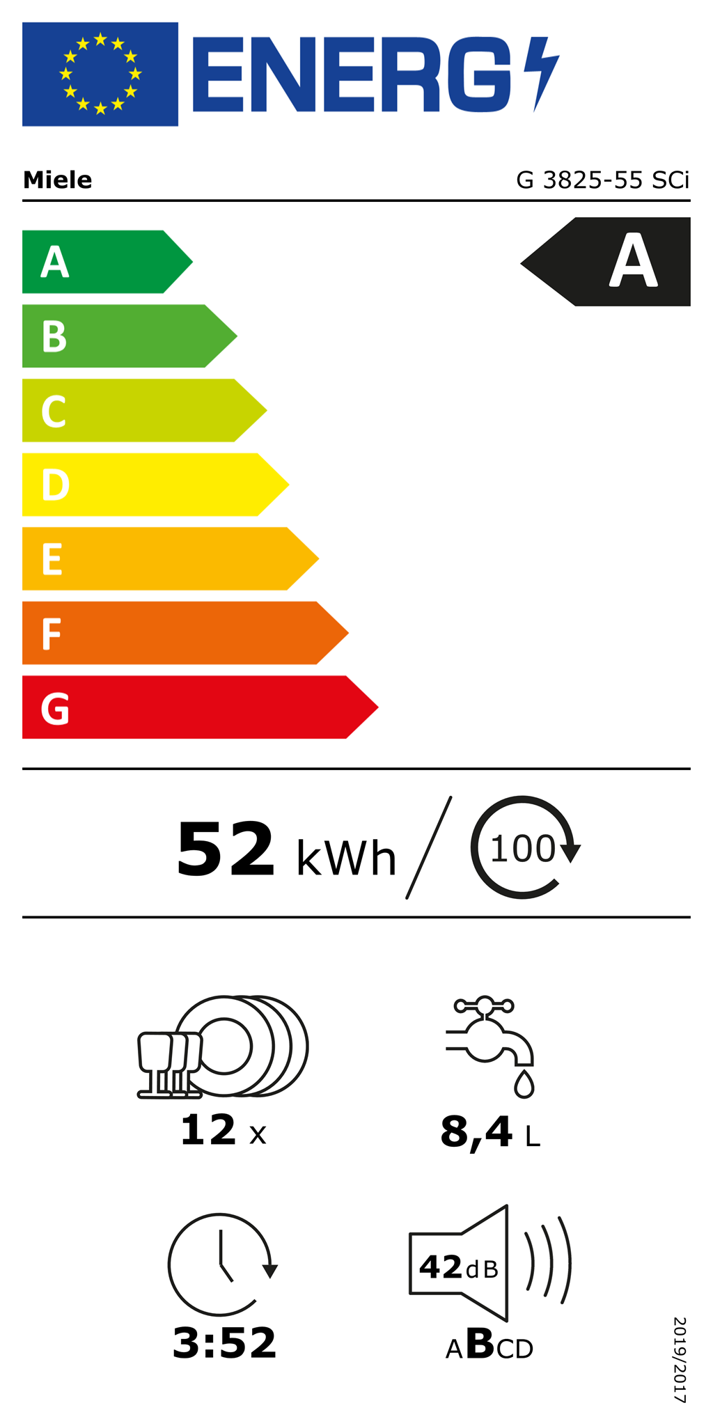 Miele 11773050 G 3825-55 SCi Integrierter Geschirrspüler XXL