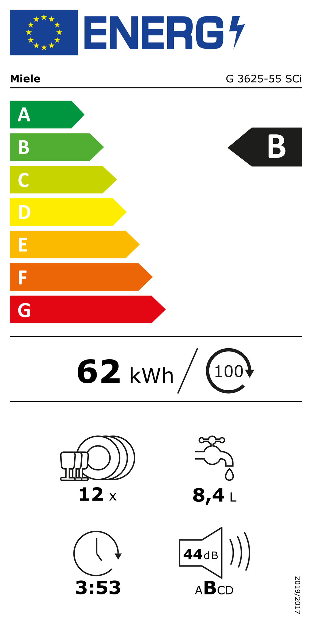 Miele 11773010 G 3625-55 SCi Integrierter Geschirrspüler XXL