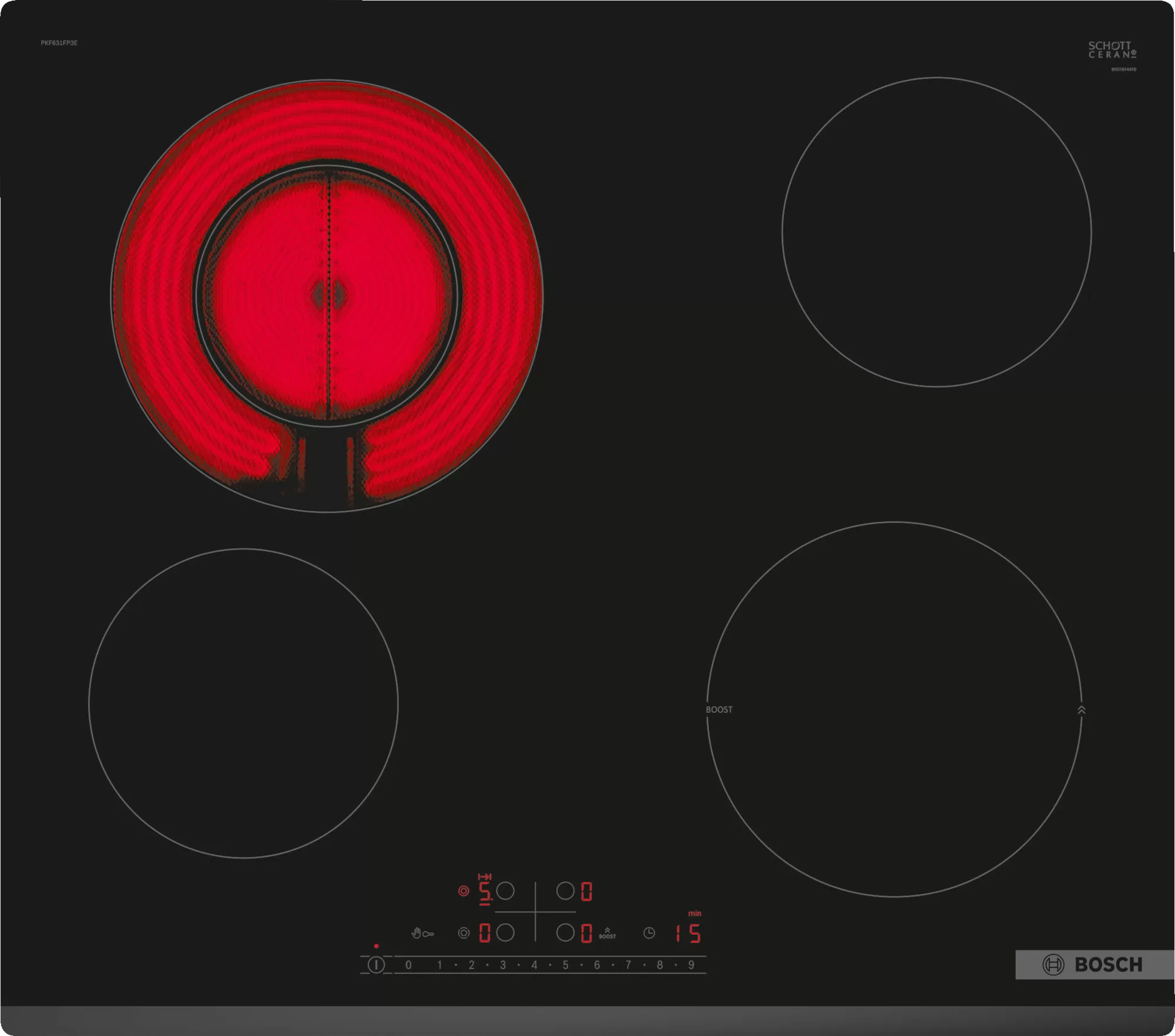 Bild von Bosch PKF631FP3E Serie | 6 Elektrokochfeld 60 cm Schwarz, Rahmenlos aufliegend
