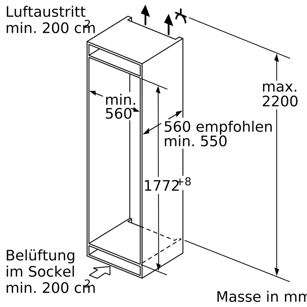 Gaggenau Einbau-Kühlschrank mit Gefrierfach Serie 200 177.5 x 56