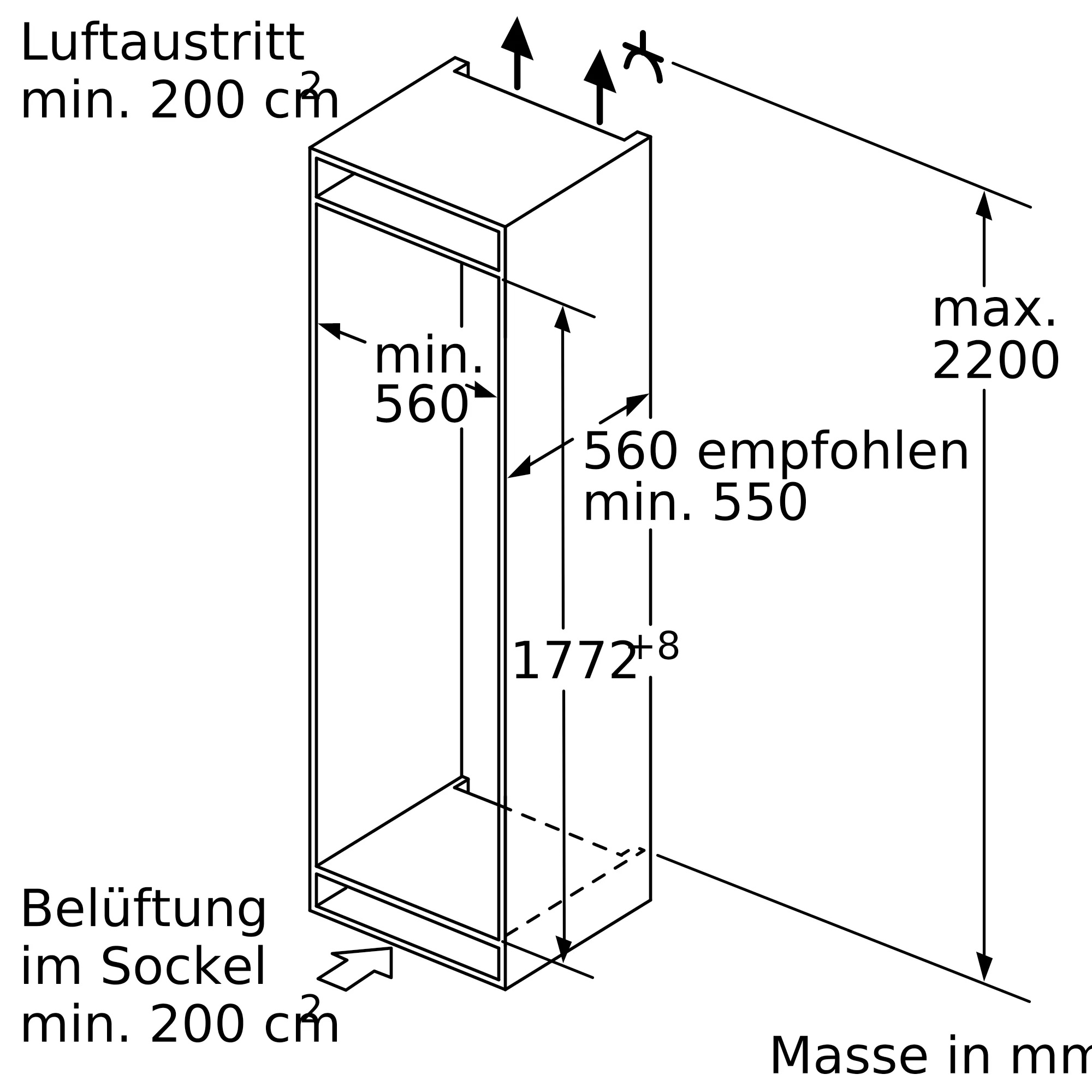 Gaggenau Einbau-Kühlschrank mit Gefrierfach Serie 200 177.5 x 56