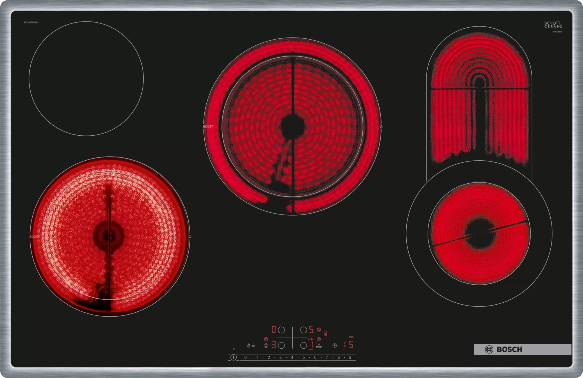 Bild von Bosch PKC845FP2C Serie 6 Elektrokochfeld 80 cm Schwarz, Mit Rahmen aufliegend