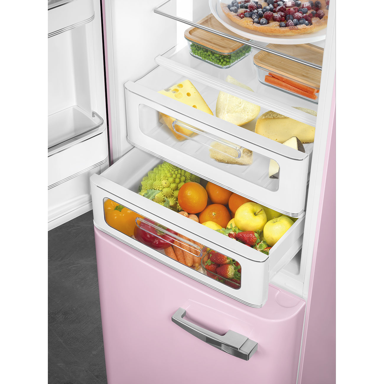 Smeg FAB32LPK5 Kühlschrank 50\'s Kühl-/Gefrierkombination RETRO STYLE PINK  CADILLAC No Frost freistehend 50`s Links, 8017709298074-Silvertech GmbH