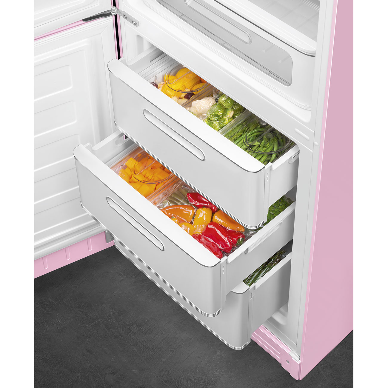 Smeg FAB32LPK5 Kühlschrank 50\'s Kühl-/Gefrierkombination RETRO STYLE PINK  CADILLAC No Frost freistehend 50`s Links, 8017709298074-Silvertech GmbH