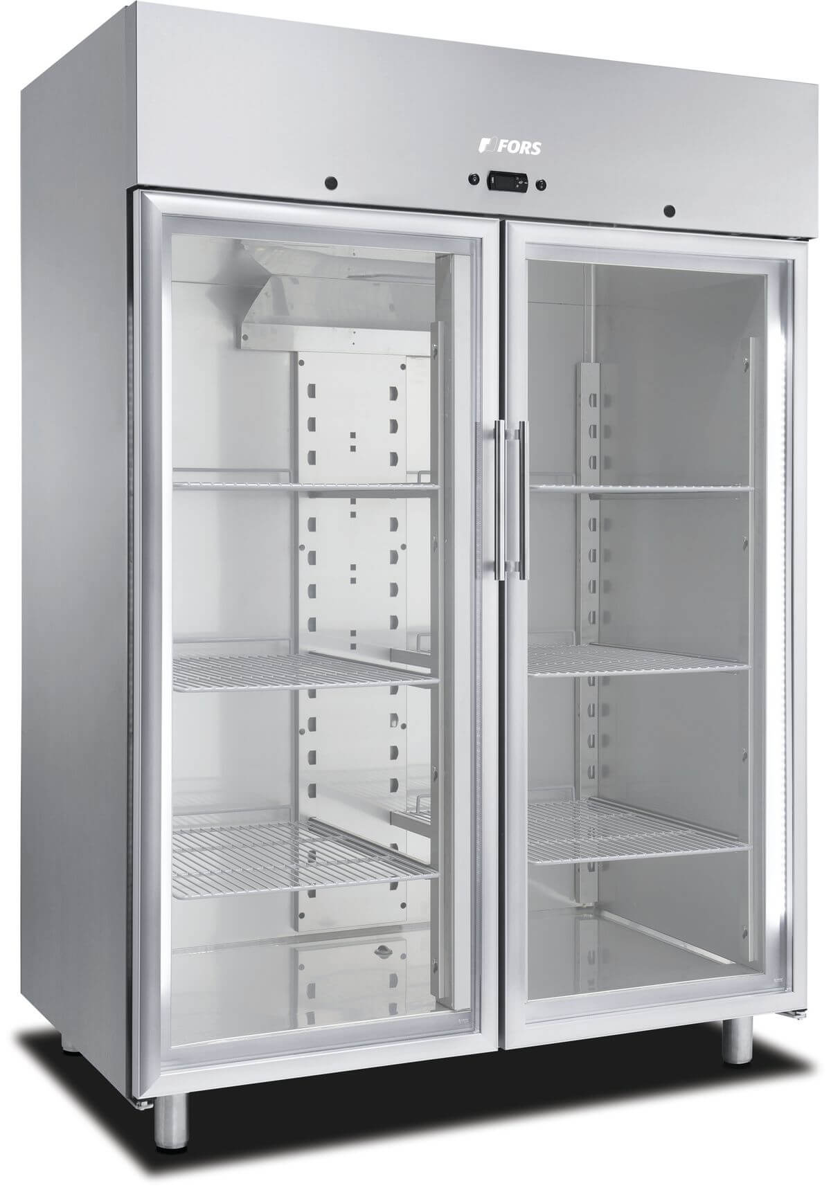 Bild von FORS DGCV 1401 GESSL Gastronomie-Kühlschrank, doppelte Glastür, Edelstahl, GN 2/1 Bandung links fest/rechts fest Edelstahl