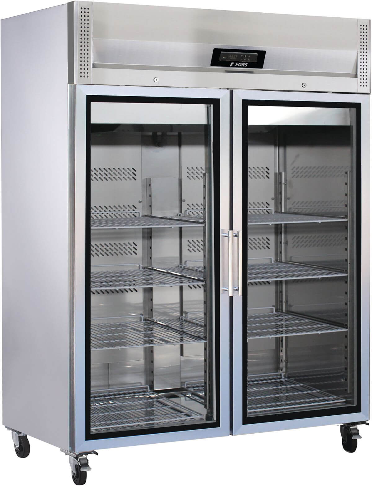 Bild von FORS GCV 14000 GES Gastronomie-Kühlschrank, doppelte Glastür, Edelstahl, GN 2/1 Bandung links fest/rechts fest Edelstahl