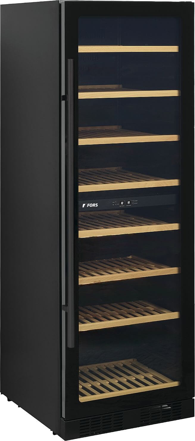 Bild von FORS VC 176163 NG Weintemperierschrank, Glastür, schwarz, 2 Zonen Bandung rechts, wechselbar Schwarz