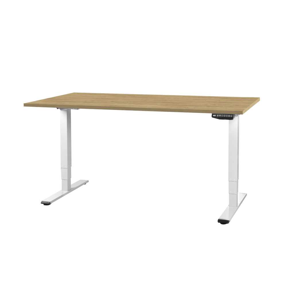 Bild von CONTINI höhenverstellbarer Bürotisch 1.6x0.8m Eiche / Gestell weiss RAL 9016