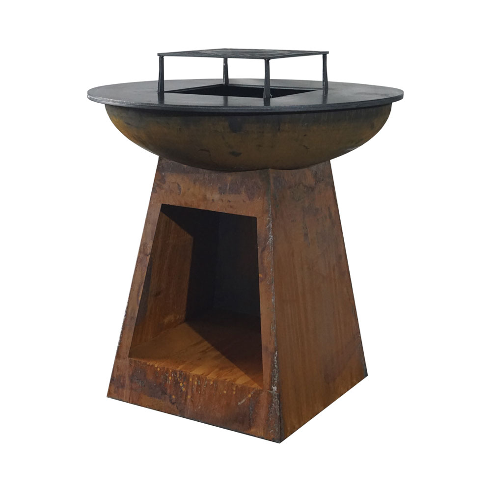 Bild von Mr. Grill Feuerschale mit Holzfach & Grillring Rusty