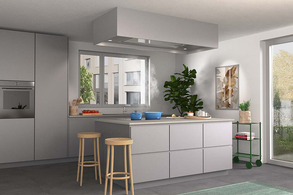 WESCO EVRE Alto 80 Edelstahl, Glas weissalu Umluft, Deckenhaube ohne Licht