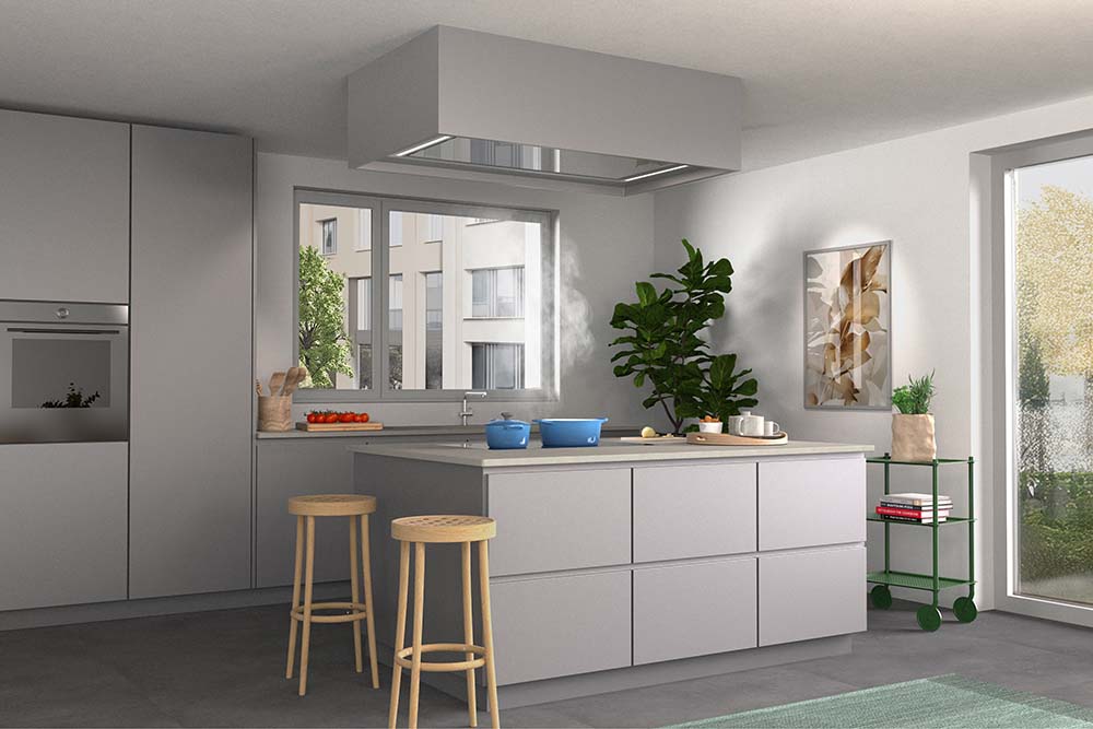 WESCO EVRE-L Alto 80 Edelstahl, Glas weissalu Umluft, Deckenhaube mit Licht