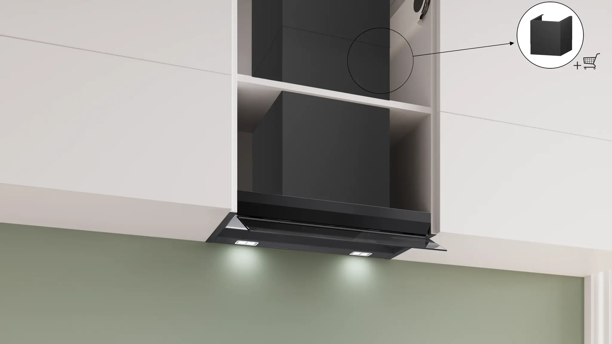 Bosch DBB67DP60 Integrierte Designhaube, 60 cm, Klarglas schwarz bedruckt, Mattschwarz