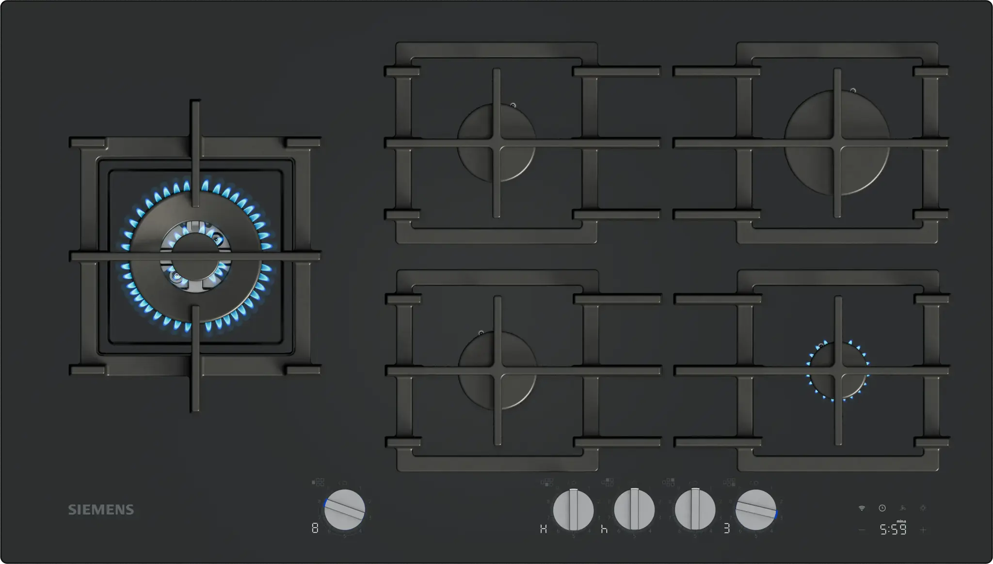 Siemens ER9A6SH40 iQ700, Gaskochfeld, 90 cm, Hartglas, Schwarz